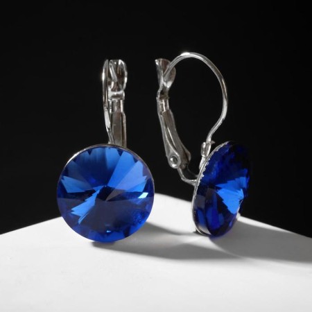 Earrings with rhinestones "Bright classic", blue color in silver, d = 1.4 cm-1