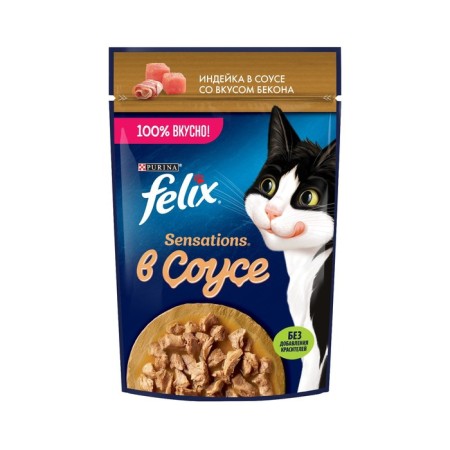 Wet feed Felix Sensations for Cats turkey/bacon in sauce, 75 g
