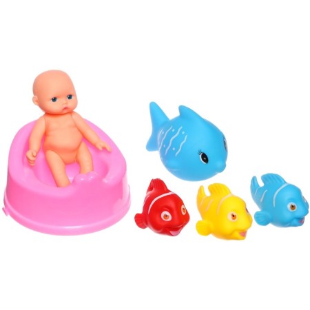 A set of rubber toys for the bathtub "Pups with colored fish", 6 pcs, crush me-12
