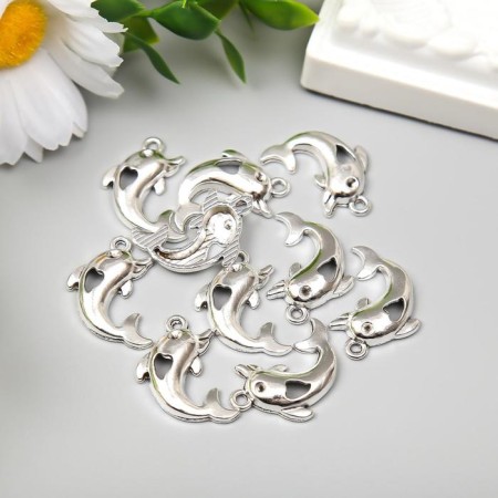 Decor Metal for creativity "Dolphin with heart" silver 2.3x1.8 cm-1