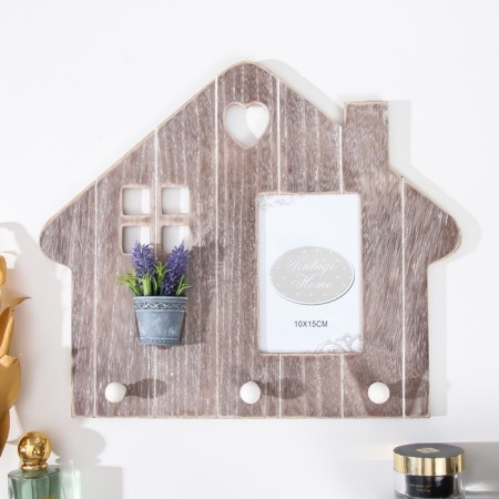 Hooks decorative wood+photo frame 10x15 cm "Lavender House on the window" 38x0.9x32 cm