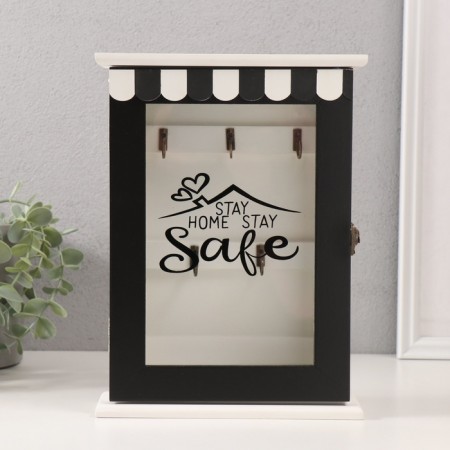 Keywater Wood "Roof House with hearts" Black with white 5.8x19x25.6 cm