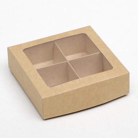 Box for sweets with a window, craft 12.5 x 12.5 x 3.5 cm-5
