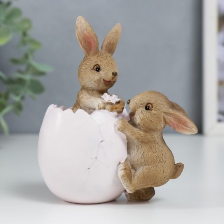 Polystone souvenir "Rabbit in an egg shell with flowers" 10x5.5x9 cm