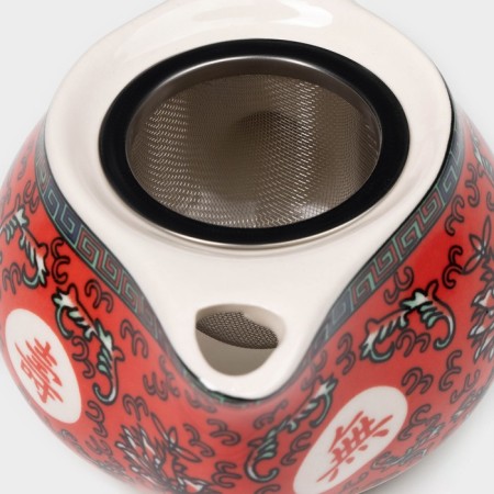 Keramic teapot with a metal sieve "Lotus", 200 ml, red color-3