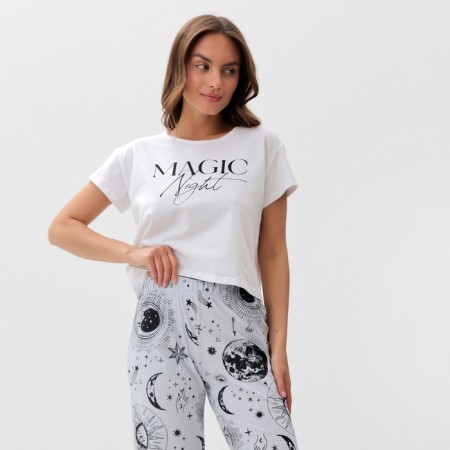 Female pajamas (T-shirt and trousers) KAFTAN MAGIC Night size 44-46, white-1