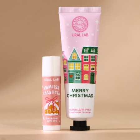 Gift set Ural Lab "Happy Post": hand cream 30 ml and lip balm 10 g, New Year-1