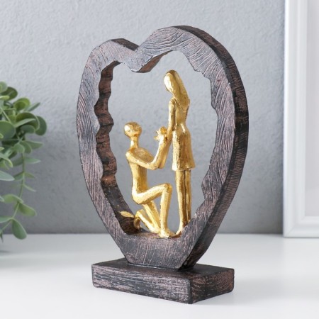 Souvenir Polystone "Lovers in the heart - recognition of love" Gold 16x6x20 cm-3