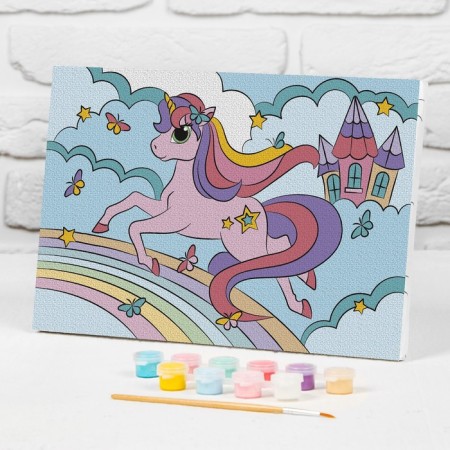 Picture on numbers for children on the subframe "Unicorn on the rainbow", 20 x 30 cm-1