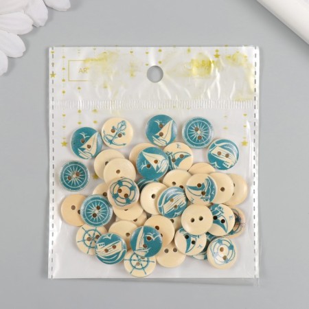 Buttons wood for creativity 2 punctures "sea surf" set 40 pcs 1.5x1.5x0.4 cm-3