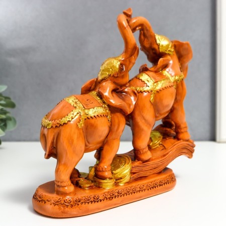 Polystone souvenir "Two cash elephants on a bill and coins" under a tree 18.7x21x7 cm-3