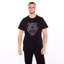 Футболка мужская (тигр из пайеток), цвет чёрный/принт МИКС, размер M