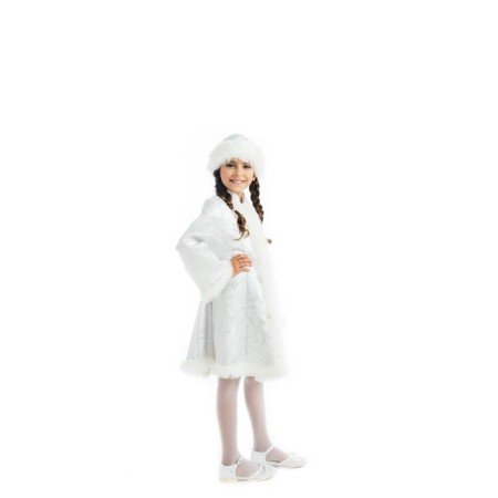 Carnival costume "Snow Maiden", white brocade, fur coat, hat, p. 28, height 110 cm-1