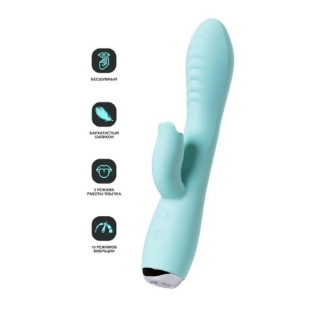 A vibrator with a clitoral stimulator and tongue Jos Milo, silicone, mint color, 20 cm-9
