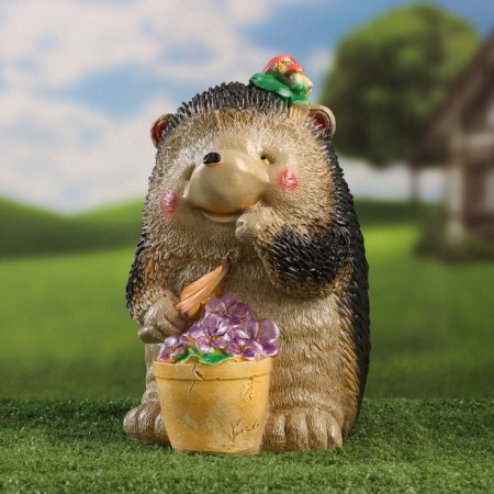 Garden figure "Hedgehog with pansies" 28x18x20cm-1
