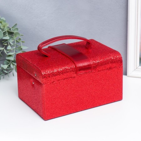 Casket to the leatherette to decorations a chest with a bow "Small squares. Red" 13.5x16.5x23 cm-3
