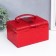 Casket to the leatherette to decorations a chest with a bow "Small squares. Red" 13.5x16.5x23 cm