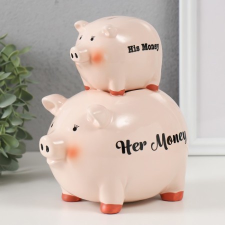 Piggy bank ceramics "Two pigs - pyramid" 19.5x12x18.8 cm-3