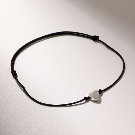 Bracelet of desires "hematite silver" heart on a black thread, the length is regulated-1