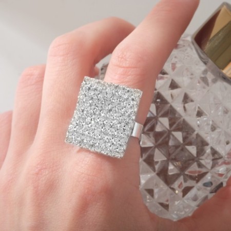 Ring "ice" square, white color in silver, dimensionless-1