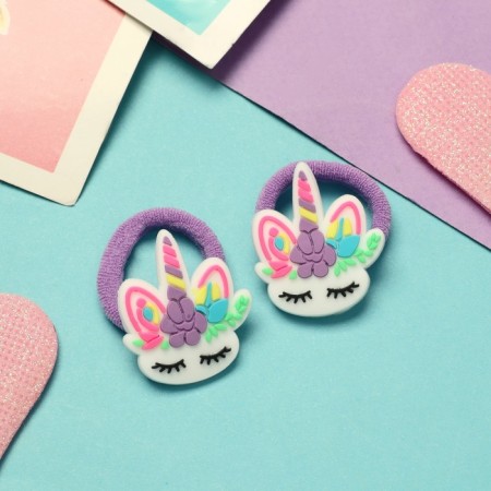 Hair elastic band "Baby" (set 2 pcs) Unicorn tenderness, 3 cm, lilac-1