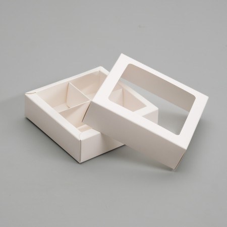 Box for sweets 4 pcs, with a window, white 12.5 x 12.5 x 3.5 cm-1