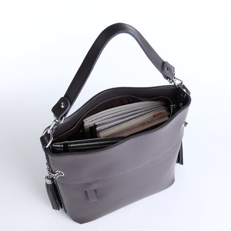 Luggage bag on lightning, 2 outer pockets, long belt, gray color-10