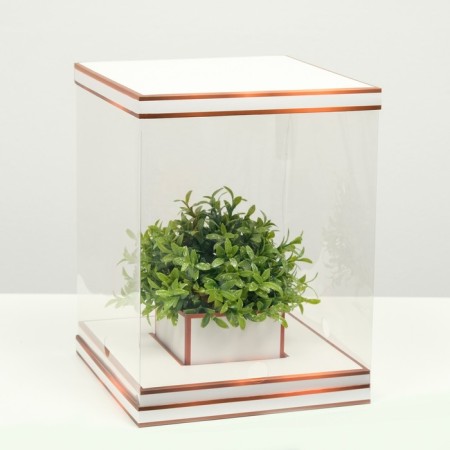 Box for flowers with a vase and PVC windows are folding, bronze, 23 x 30 x 23 cm