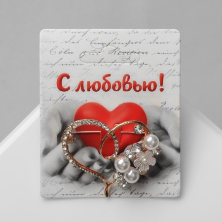 Brooch "Heart" pearl, white color in gold-2