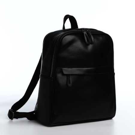 Women's backpack made of artificial leather with lightning, 2 pockets, black color