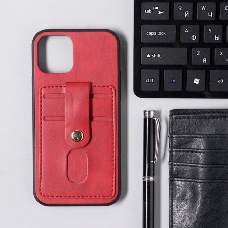 Luazon cover for iPhone 12/12 Pro, with compartments for cards, leatherette, red-1