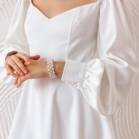 Bracelet-spring "Pearl row" 3 rows, d = 6.5 color white in silver-2