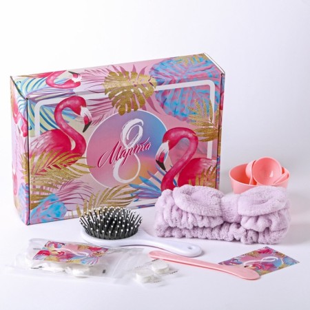 Set “From March 8”: comb, head bandage, measured spoons 3 pcs, a bowl and a mask shoulder blade, compressed masks