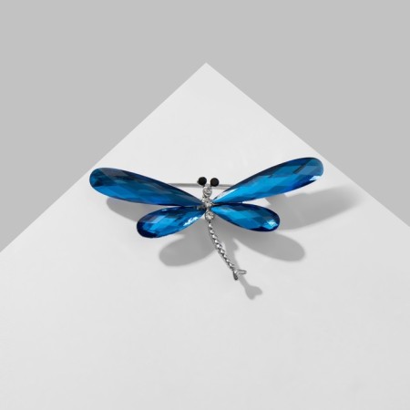 Brooch "Dragonfly", faceted wings, blue color in silver-2