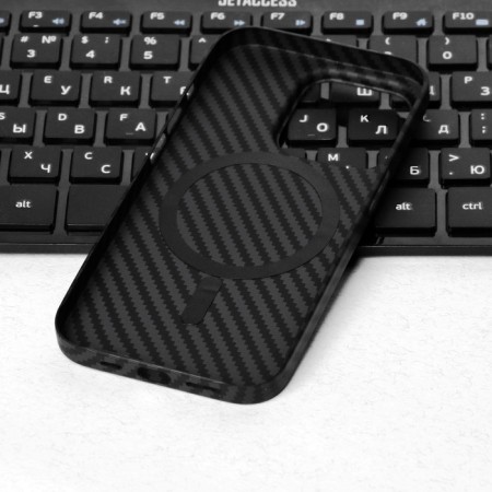 Hoco Case for iPhone 14 Pro, Kevland texture, Magsafe support, black-3