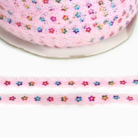 Hypyur pink braid with sequins, width 1.3 cm, 548 m-2