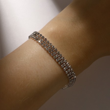 Bracelet with rhinestones "ice" elegance, 3 rows, white color in silver, l = 18 cm-3