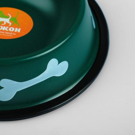 A bowl with bones, iron with a non -slip base of 15 x 3.5 cm, 150 ml, green-1