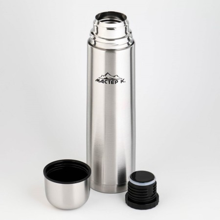 Thermos, 1 l, the sleeve "Master K.", with a mug, retains heat 24 hours, in a case, chrome-1