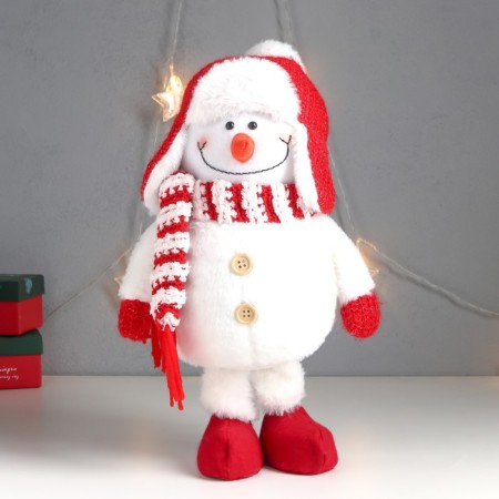 Interior doll "Snowman in a red hat with a ear with a bomb" 40x17x16 cm