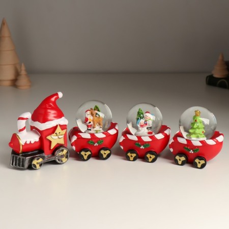 Souvenir Polystone Water Ball "New Year's train" set 4 pcs 26x5.4x8.7 cm
