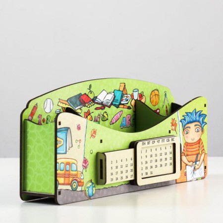 Organizer for office items "School of amenities", eternal calendar, color, green-3
