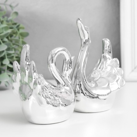Souvenir Ceramics "Two Swan - Love" Silver Set 2 pcs 9.2x8.3 8x7.2x12.5 cm-1
