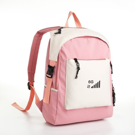 Young backpack from textiles on lightning, 5 pockets, pink color-2