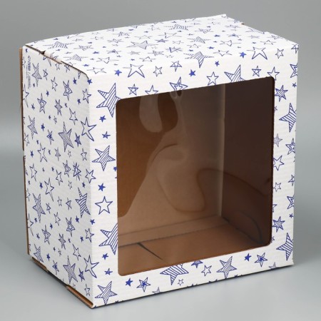 Box for a cake with a window, confectionery packaging "Stars" 30 x 30 x 19 cm-1