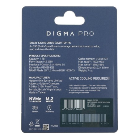 SSD Digma Pro PCIE 5.0 X4 1TB DGPST5001TP6T6 Top P6 M.2 2280-3