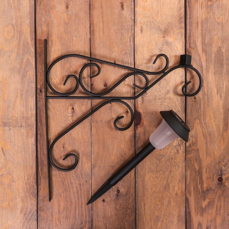 Kashpo bracket, forged, with a flashlight, 50 cm, metal, black, “pattern”