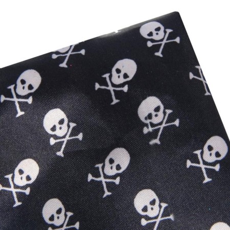 Black satin fabric with white skulls, width 150 cm