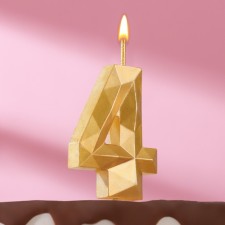 A candle in a cake on a “polyhedron” skewer, a number 4, 7 cm, gold
