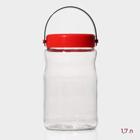 Glass Bank for bulk products with a plastic lid and a macro handle, 1.7 liters